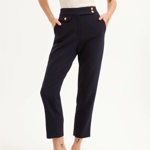 Veronica Beard Renzo Navy Trousers with Gold Buttons